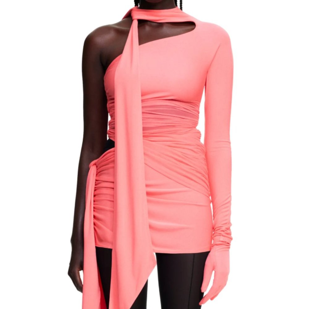 Mugler x HM Knot-detail One-shoulder Dress Pink Size S NWT